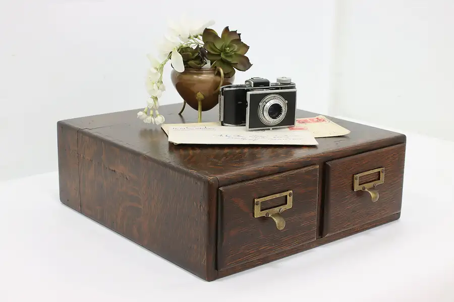 Main image of Traditional Antique Oak Desktop 2 Drawer 3x5 Card File