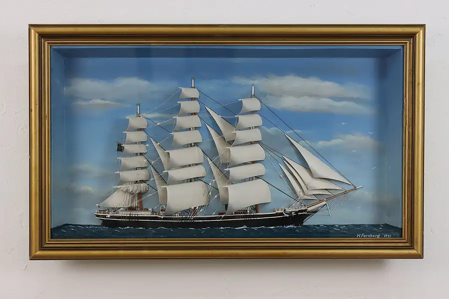 Main image of Nautical Vintage Model Ship in Shadowbox, Forsberg 30.5"