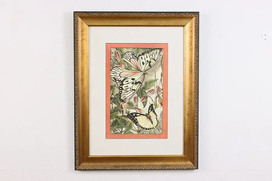 Main image of Butterflies & Flowers Vintage Original Print 25.5"