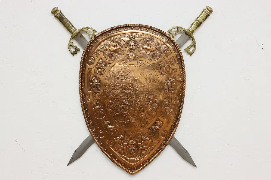 Main image of Classical Vintage Embossed Copper Shield & Iron Swords