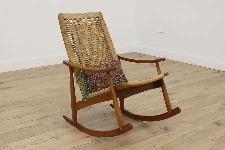 Main image of Czech Midcentury Modern Vintage Rope & Beech Rocking Chair