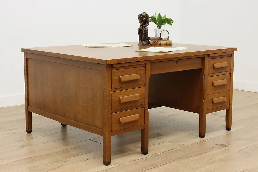 Main image of Traditional Vintage Office or Library Oak Partner Desk