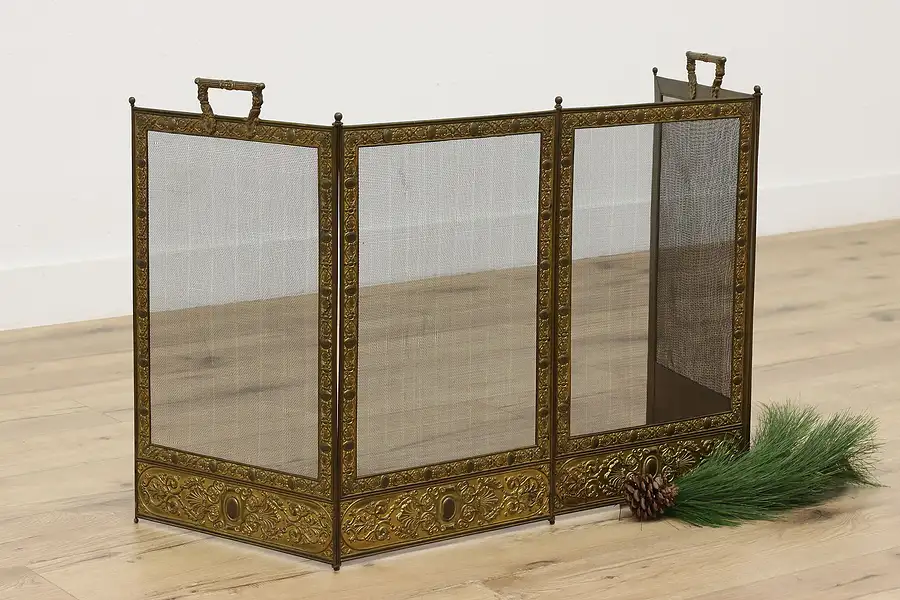 Main image of Victorian Antique Folding Brass Fireplace Hearth Screen