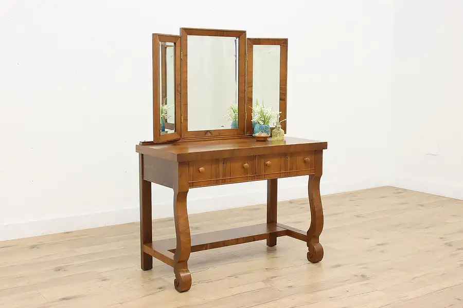 Main image of Empire Design Antique French Walnut Vanity, Triple Mirror