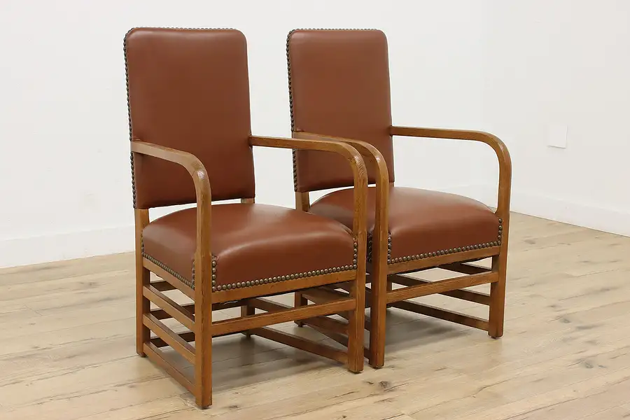 Main image of Pair of Art Deco Vintage Oak Office or Library Chairs