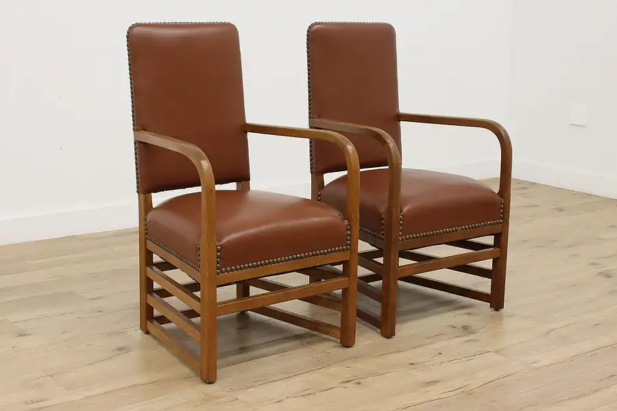 Main image of Pair of Art Deco Vintage Oak Office or Library Chairs