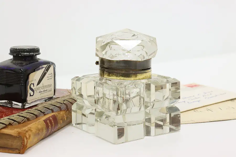 Main image of Traditional Vintage Cut Glass Desktop Inkwell