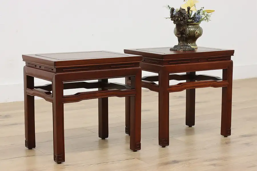 Main image of Pair of Chinese Vintage Rosewood Side or End Tables, Zee