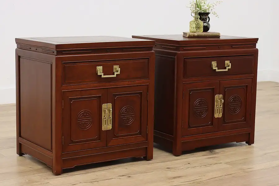 Main image of Pair of Vintage Chinese Rosewood Nightstands End Tables Zee