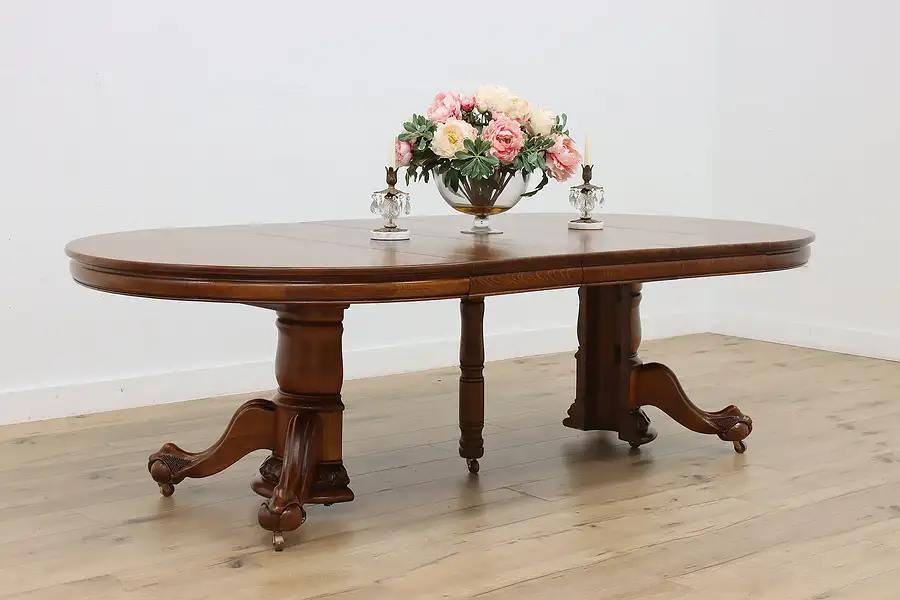 Main image of Victorian Antique 54" Round Oak Table, 5 Leaves, Hastings