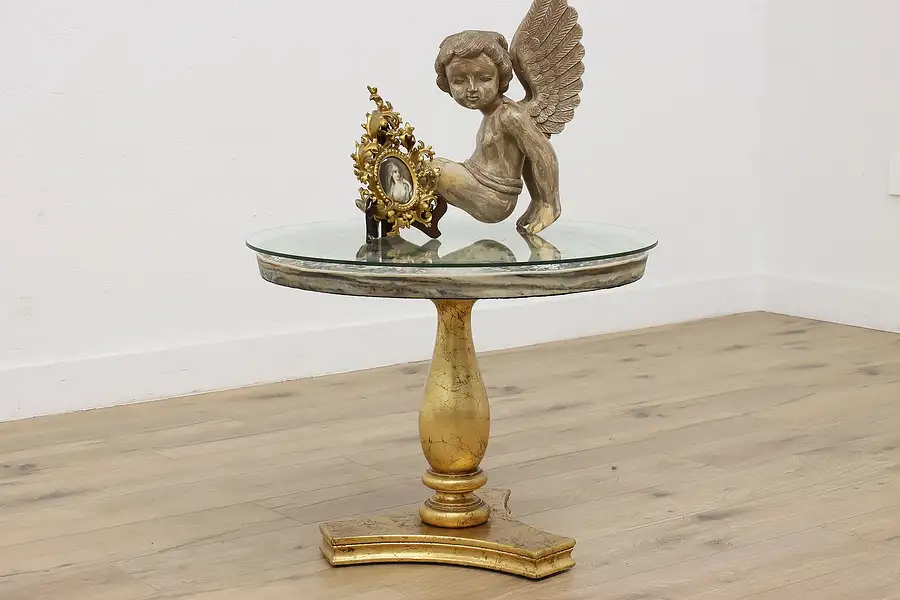 Main image of Classical Vintage Cherub Angel Relief Coffee Table Glass Top