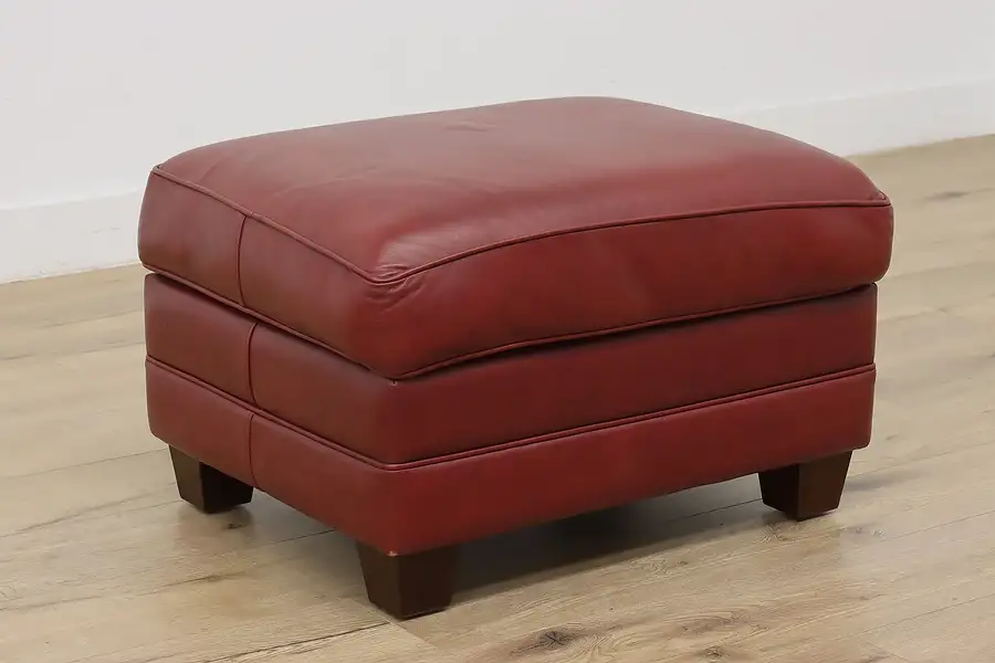 Main image of Red Leather Vintage Traditional Ottoman or Bench