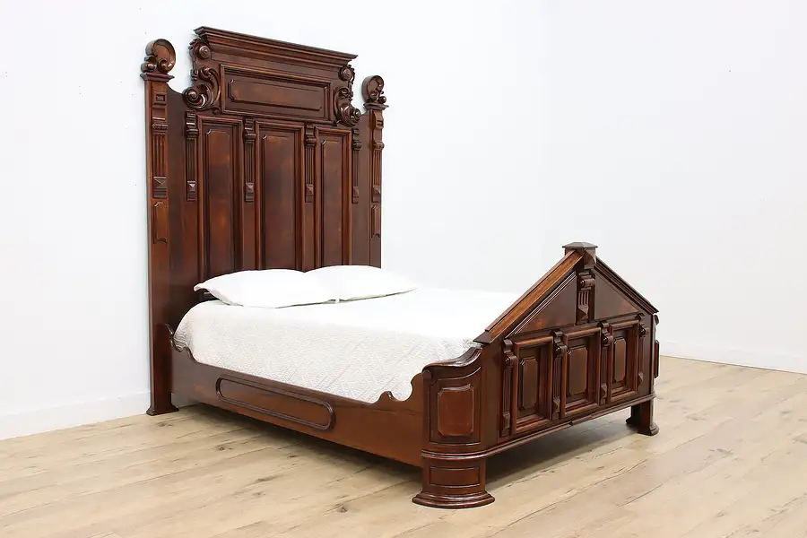 Main image of Victorian Renaissance Walnut & Burl Antique Queen Size Bed