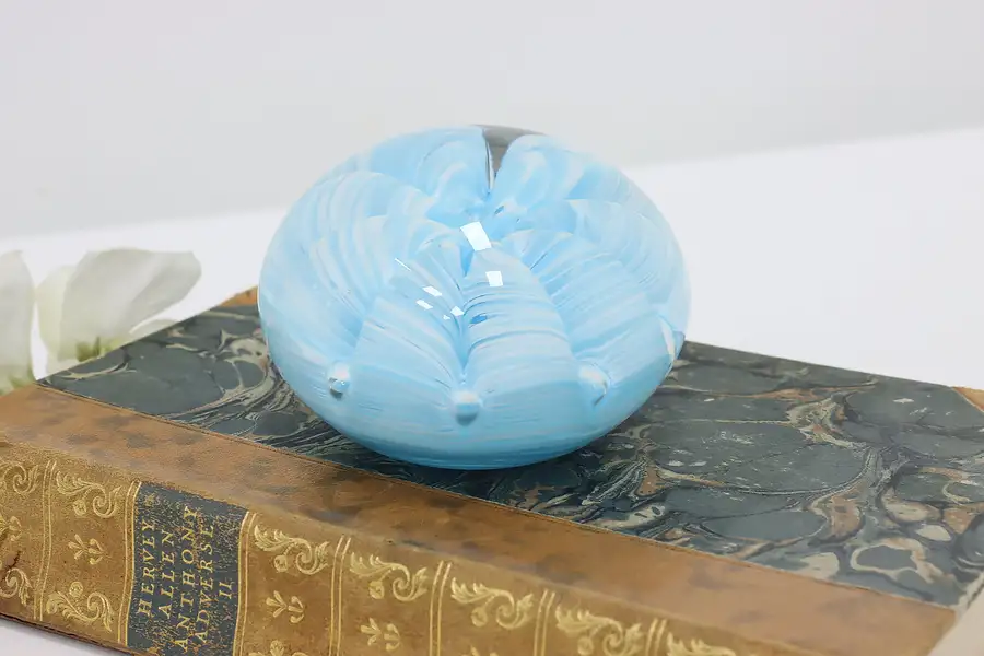 Main image of Blue & White Flower Vintage Glass Paperweight, Joe Rice