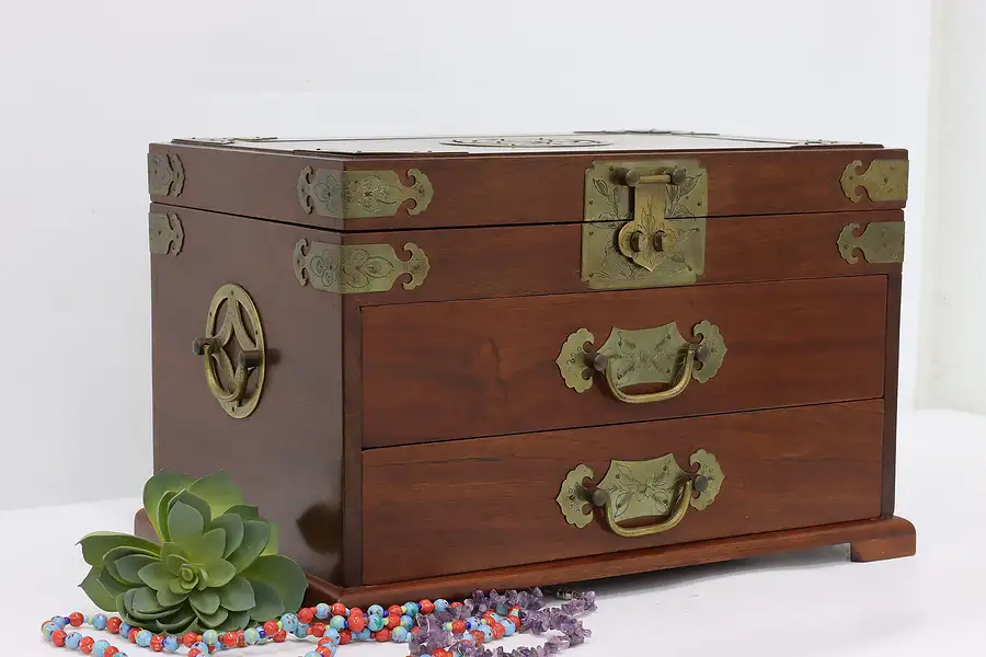 Main image of Chinese Vintage Rosewood Silk Lined Jewelry Chest, Zee