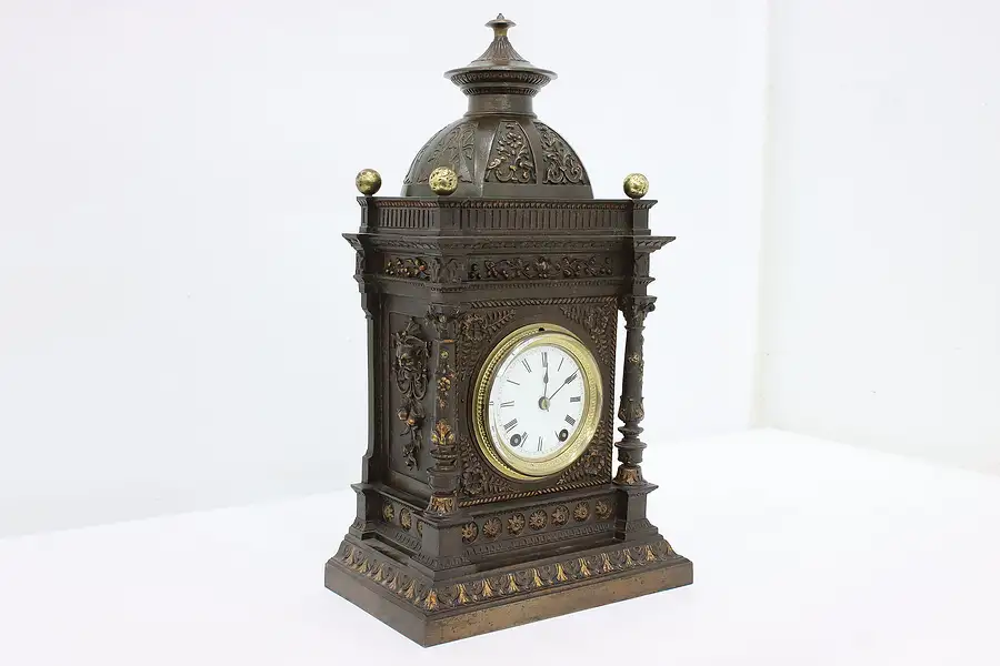 Main image of French Antique Victorian Architectural Mantel Clock Signed