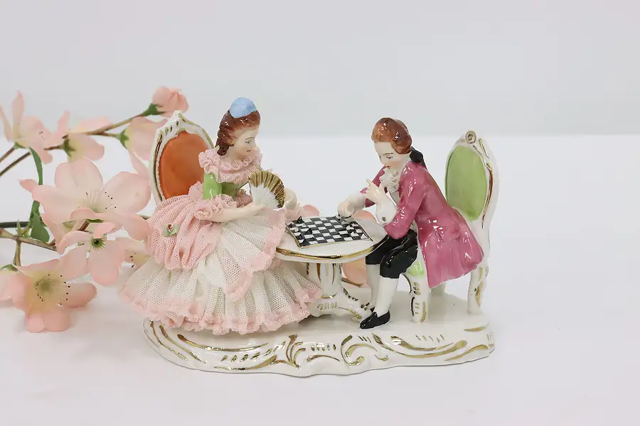 Main image of Dresden Porcelain Antique Couple Playing Chess Sculpture