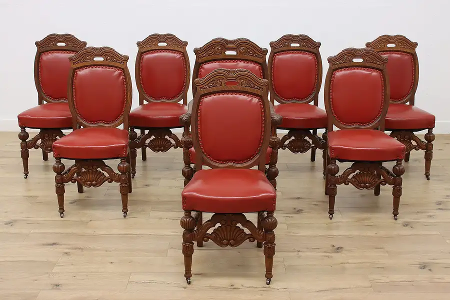 Main image of Set of 8 Victorian Antique Carved Oak Dining Chairs