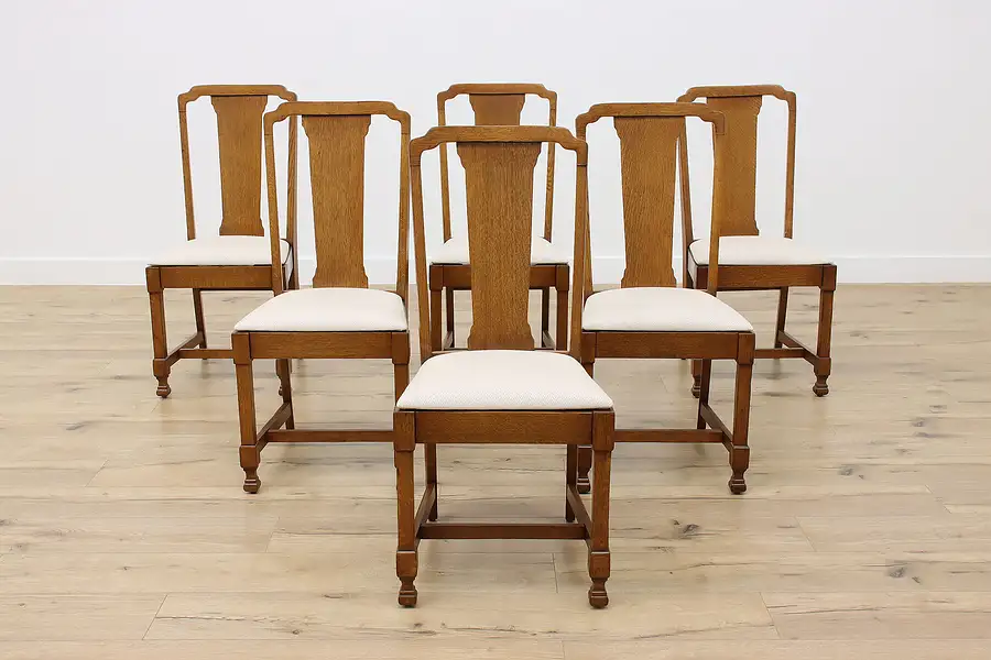 Main image of Set of 6 Antique Farmhouse Oak Dining Chairs, Phoenix