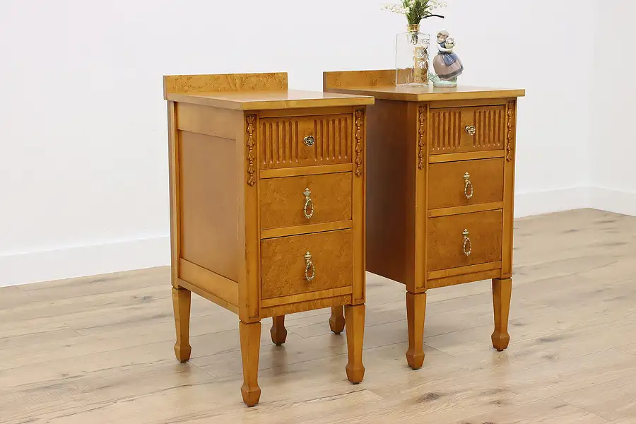 Main image of Pair of Antique Birdseye Curly Maple Nightstands, Upham