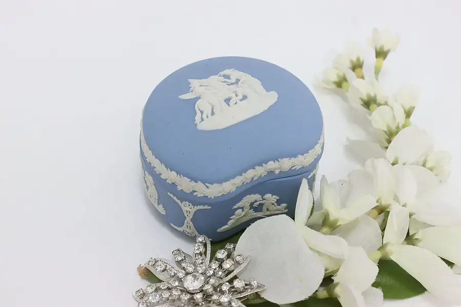 Main image of Wedgwood Vintage Blue Jasperware Trinket Jewelry Box Pegasus