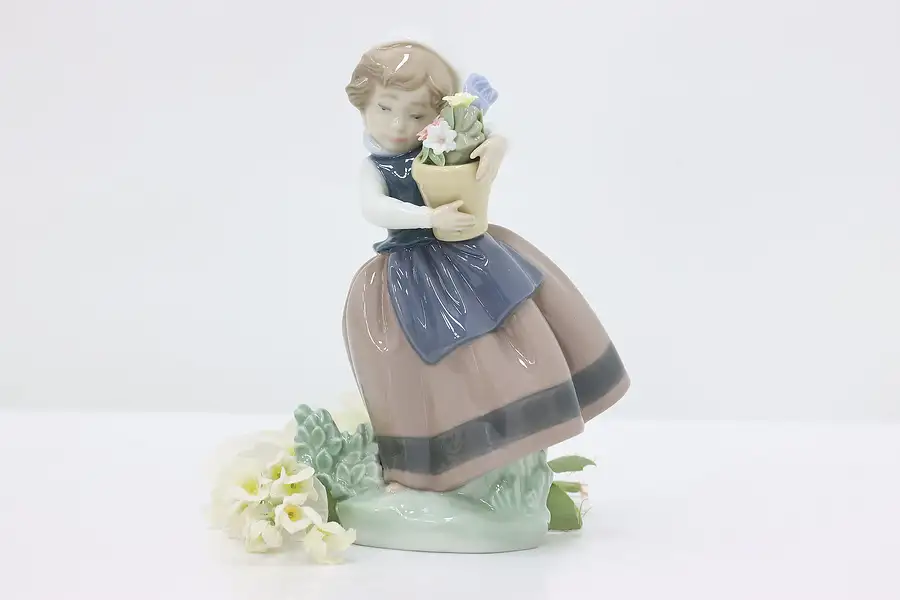 Main image of Girl with Flowers Vintage Porcelain Figurine, Lladro