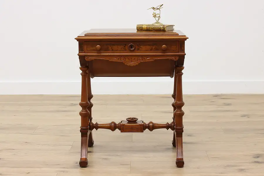 Main image of Victorian Antique Carved Walnut Sewing Stand, Side Table