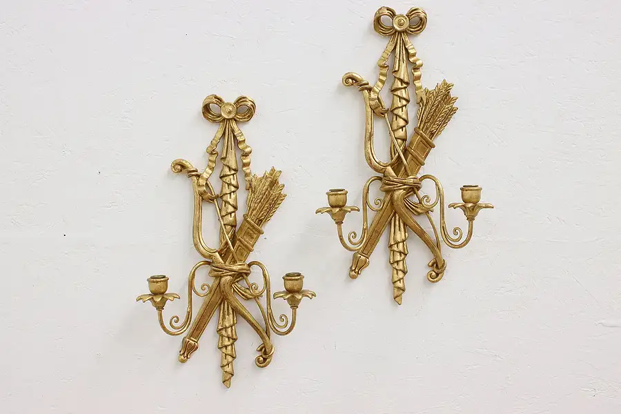 Main image of Pair of Vintage Italian Carved & Painted Candle Wall Sconces