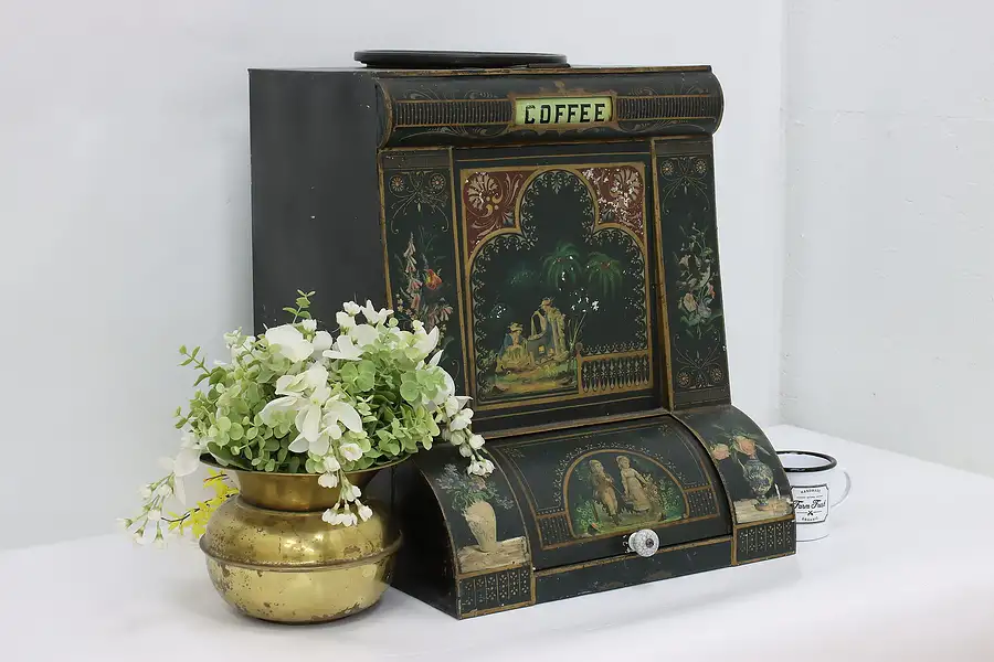 Main image of Victorian Antique Painted Coffee Tea Gun Powder Bin, Norton