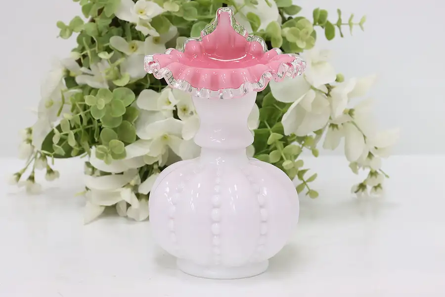 Main image of Cranberry & Opal Ruffled Vintage Glass Vase