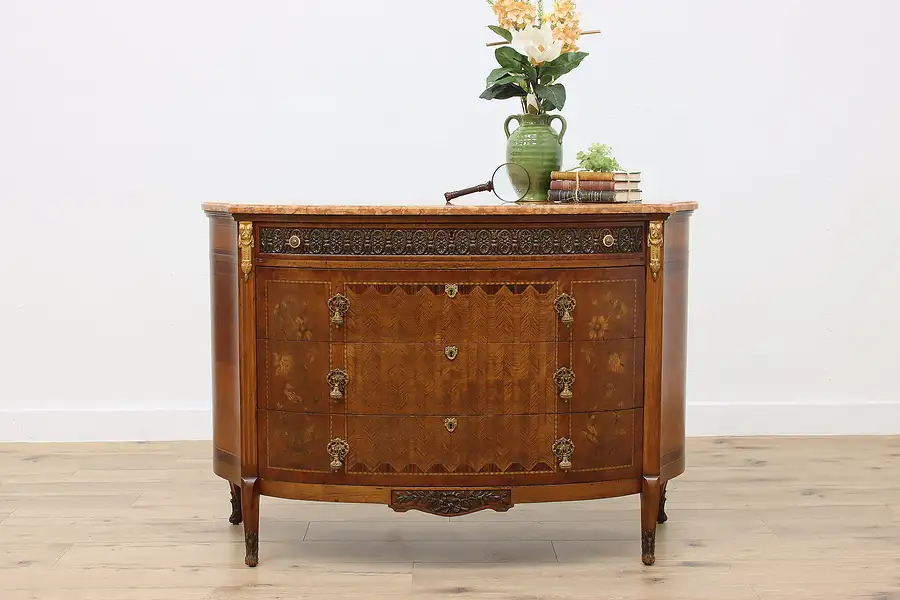 Main image of Marble & Rosewood Marquetry Demilune Console Chest, Fuldner