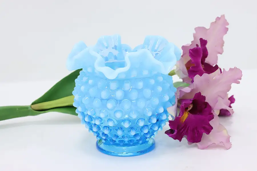 Main image of Blue Opalescent Vintage Hobnail Glass Vase