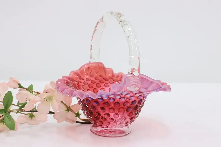 Main image of Cranberry Vintage Hobnail Glass Miniature Basket