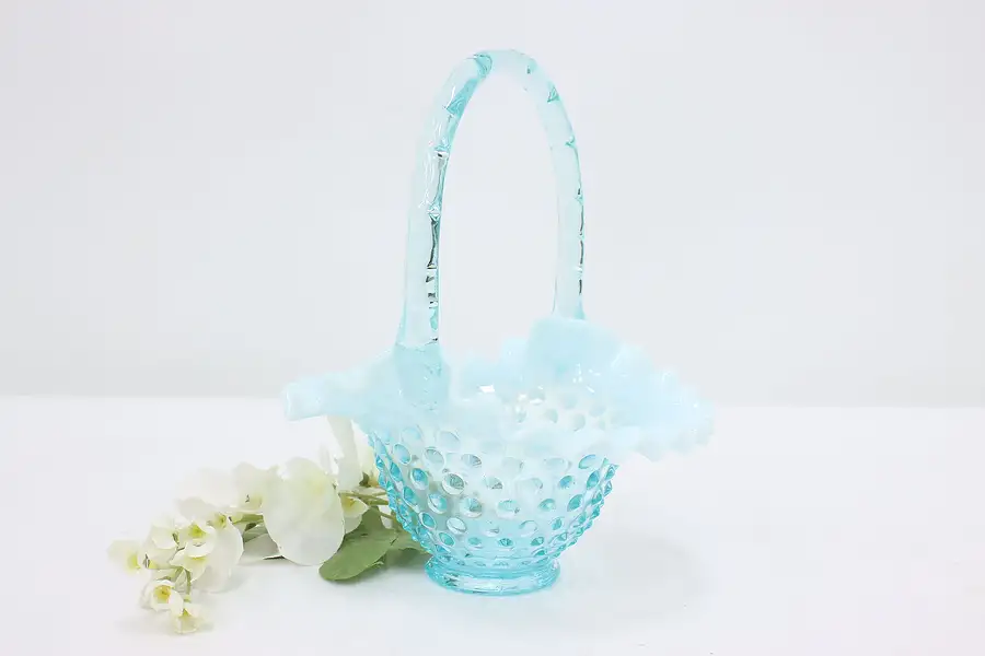 Main image of Teal Opalescent Vintage Hobnail Glass Bride Basket