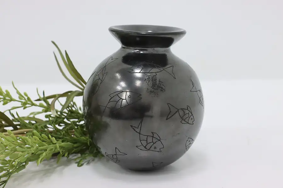 Main image of Southwest Vintage Glazed Ceramic Vase, Fish, Lopez