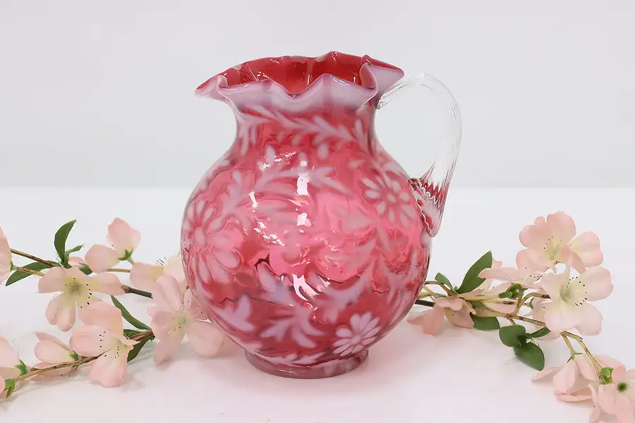 Main image of Victorian Antique Cranberry & Opal Glass Pitcher or Vase