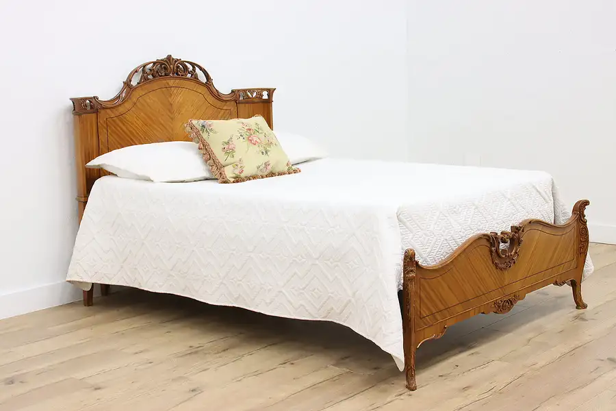 Main image of French Design Vintage Carved Satinwood Full Size Bed, Joerns