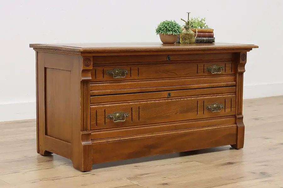 Main image of Victorian Eastlake Antique Elm Low Chest or Hall Bench