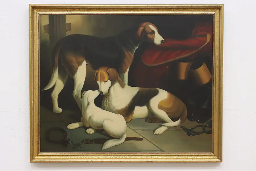 Main image of Hunting Dogs Antique Oil Painting after Barraud 44.5"