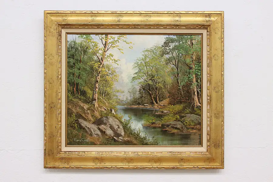 Main image of Springtime Forest Vintage Original Oil Painting, Cozzi 32"