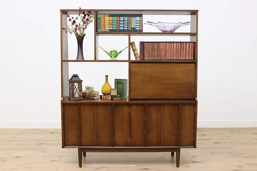 Main image of Midcentury Modern Vintage Walnut Wall Unit Bar Desk Cabinet