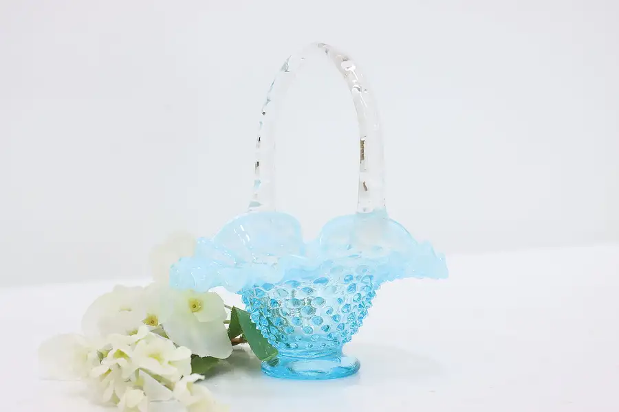 Main image of Blue Opalescent Vintage Hobnail Glass Miniature Basket