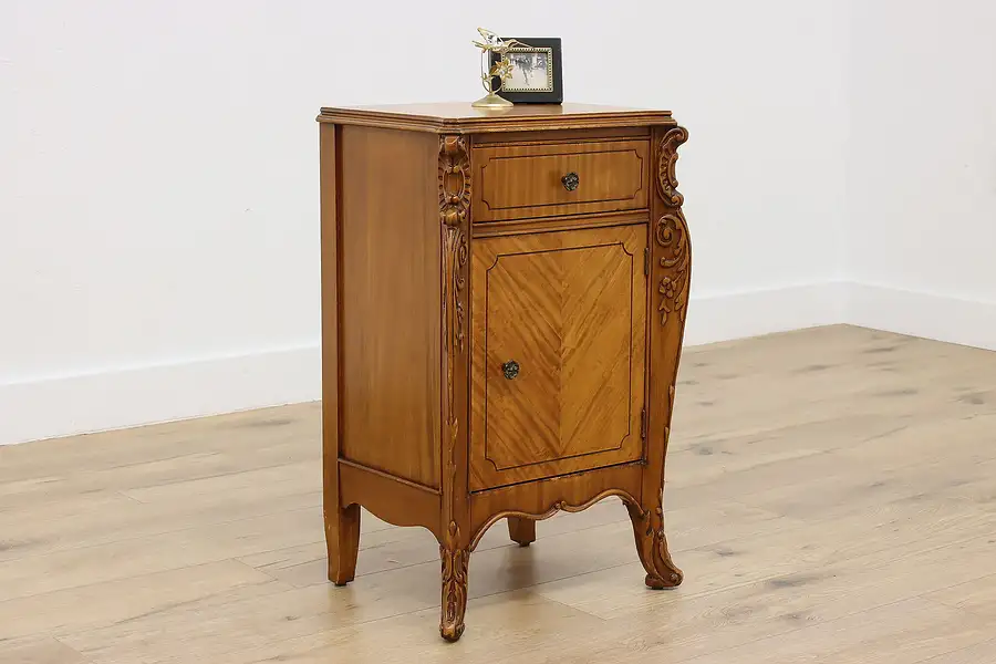 Main image of French Design Vintage Carved Nightstand or End Table, Joerns