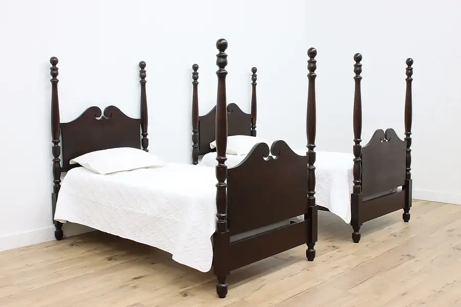 Main image of Pair of Georgian Style Antique Mahogany Twin Poster Beds