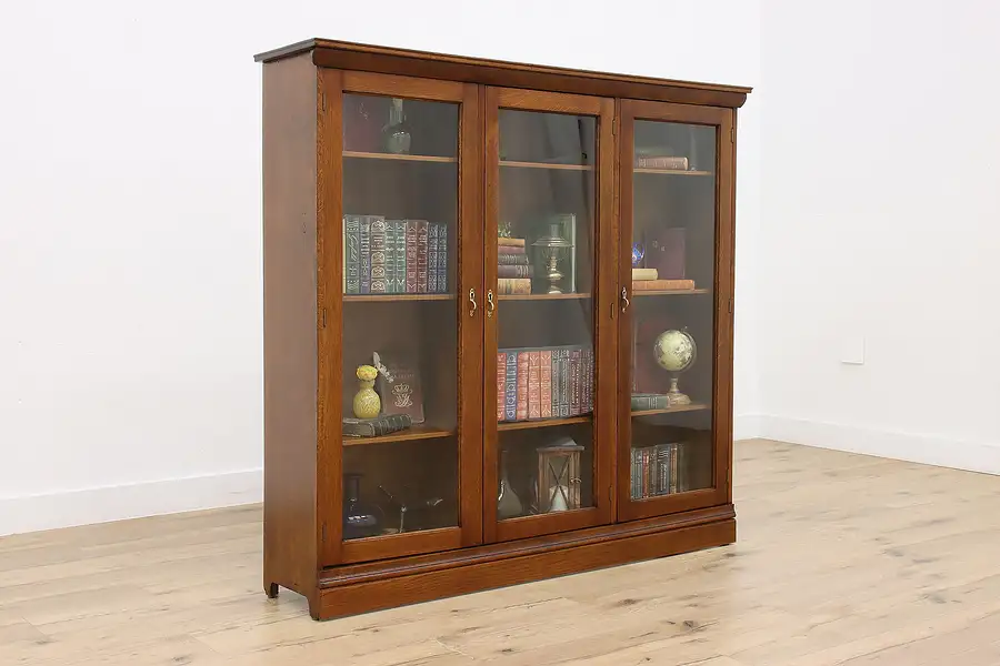 Main image of Victorian Antique Oak Triple Office or Library Bookcase