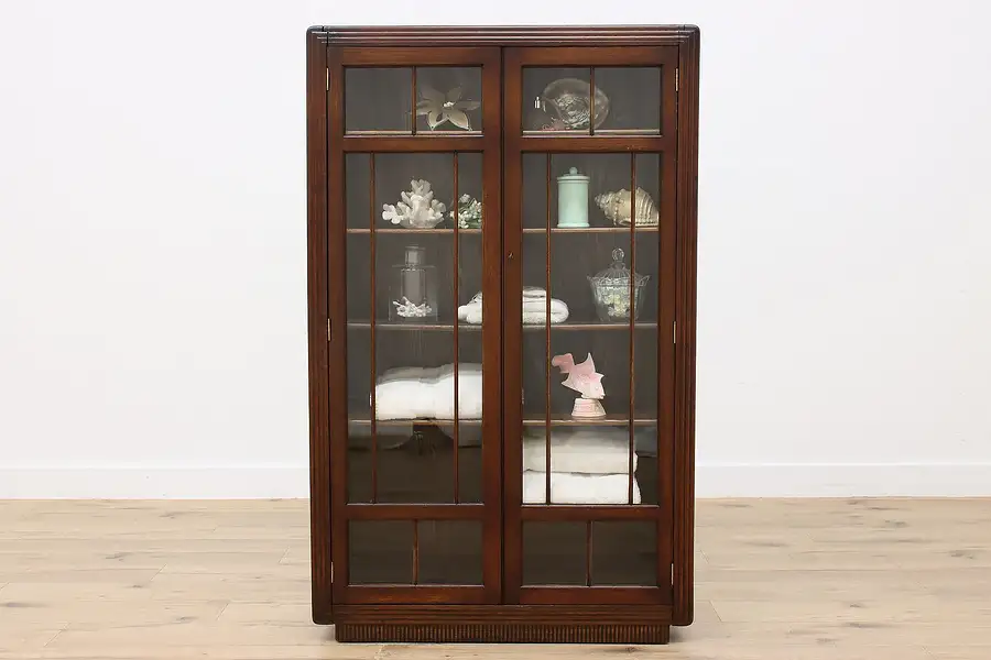 Main image of Art Deco Vintage Oak Office Library Bookcase Display Cabinet