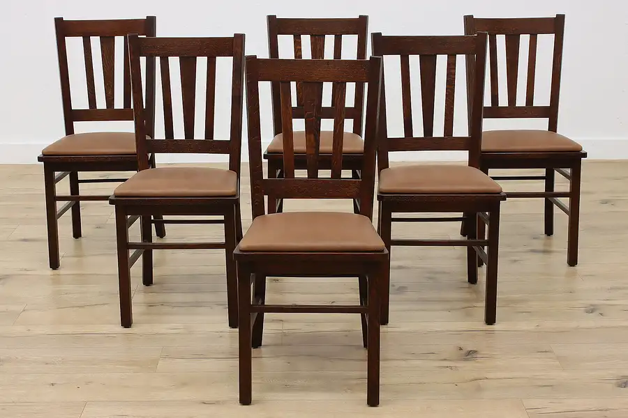 Main image of Set of 6 Vintage Craftsman Oak & Leather Chairs, Buckstaff