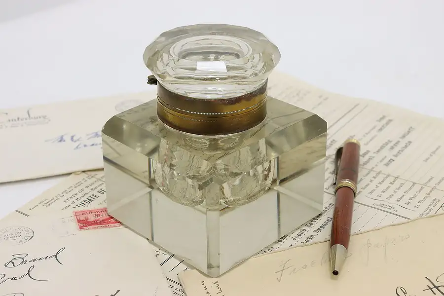 Main image of Traditional Vintage Cut Glass Office Library Desktop Inkwell