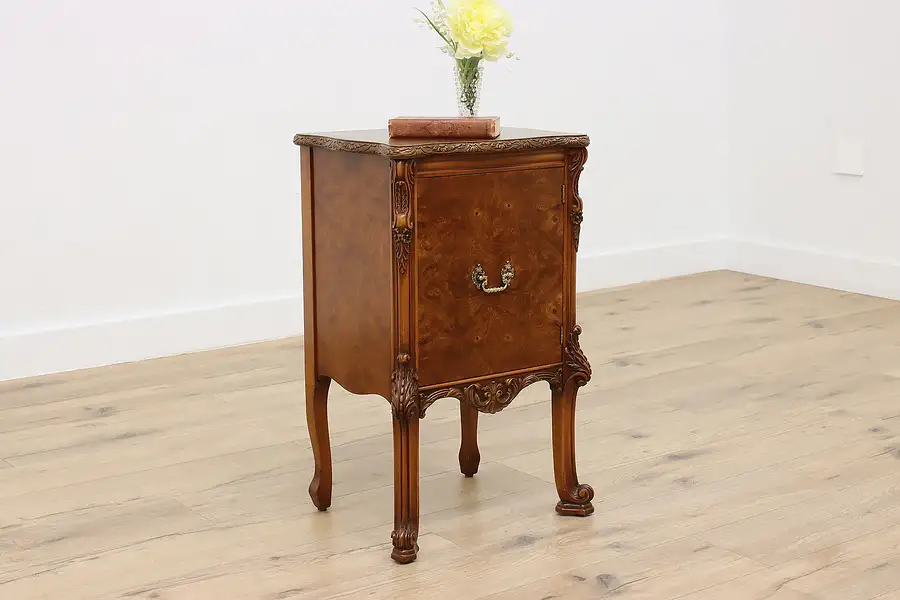 Main image of French Design Antique Elm Burl Nightstand, Side or End Table