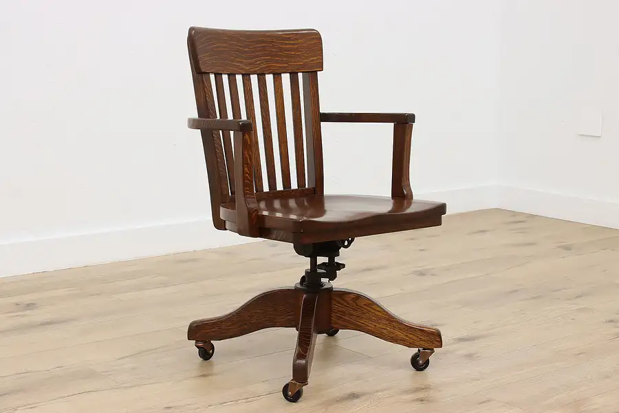 Main image of Traditional Antique Swivel & Adjustable Oak Desk Chair